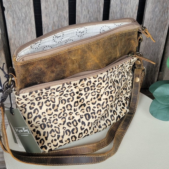 Myra Feline Hairon Leather Leopard Print Adjustable Strap Crossbody Bag - Picture 6 of 8